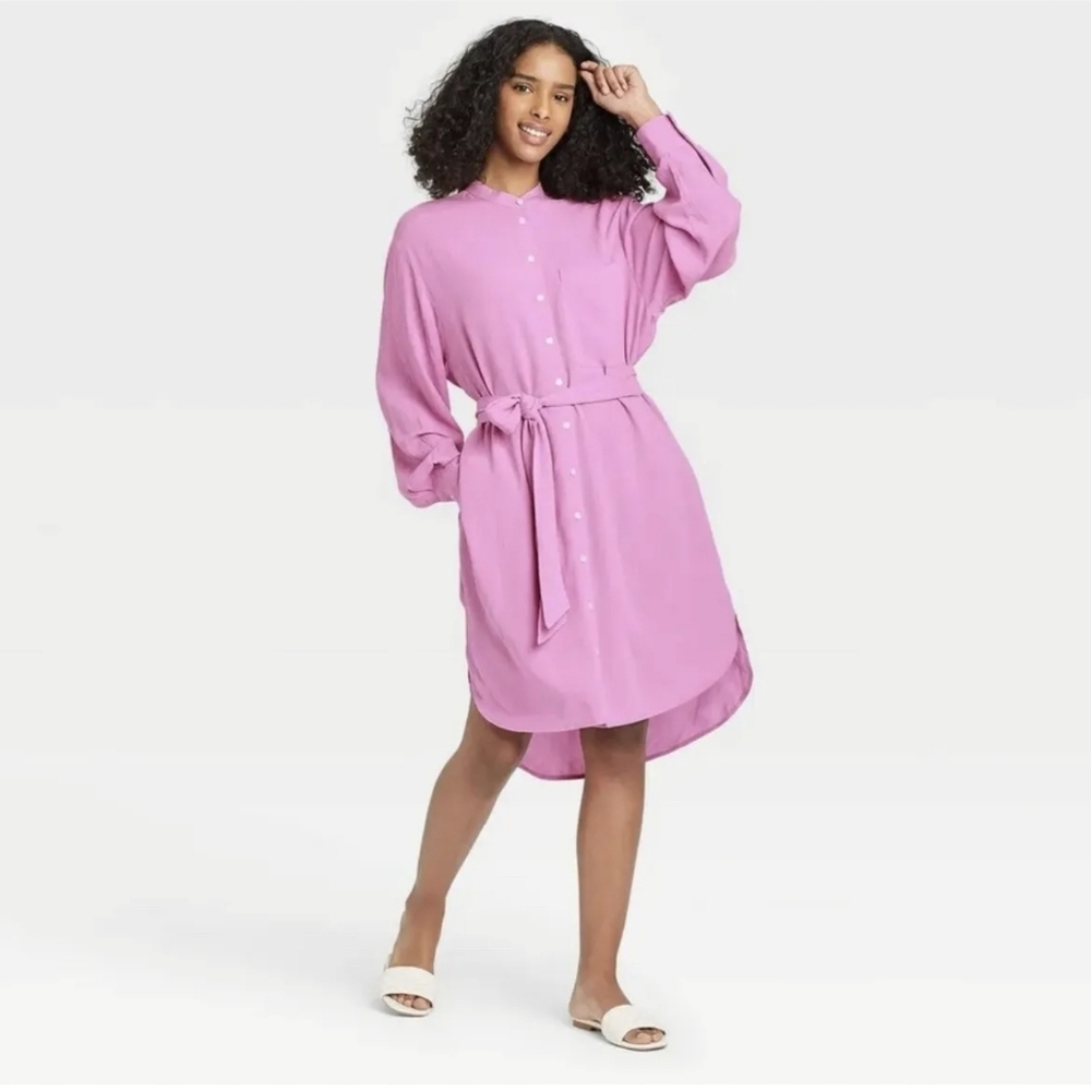 🍀 3/$35 🍀 A New Day Orchid Crepe 3/4-Sleeve Button Tunic Dress - Size S